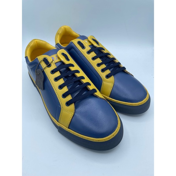 Nekta Other - Nekta Genesis Mens Size 12 Navy Blue Yellow Leather Low‎ Top Sneakers Shoes